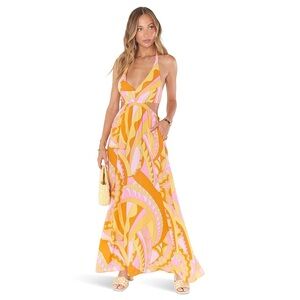 Show Me Your MuMu Marisol Halter Maxi Dress • NWT Size L • Caribbean / Cocktail